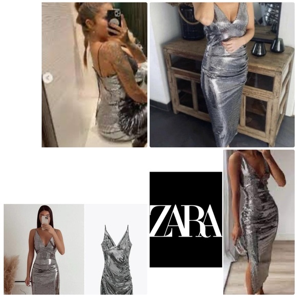 ‼️WOW‼️ZARA Silver Spaghetti strap, Midi shimmer dress‼️Absolutely beautiful♥️ - Picture 4 of 11